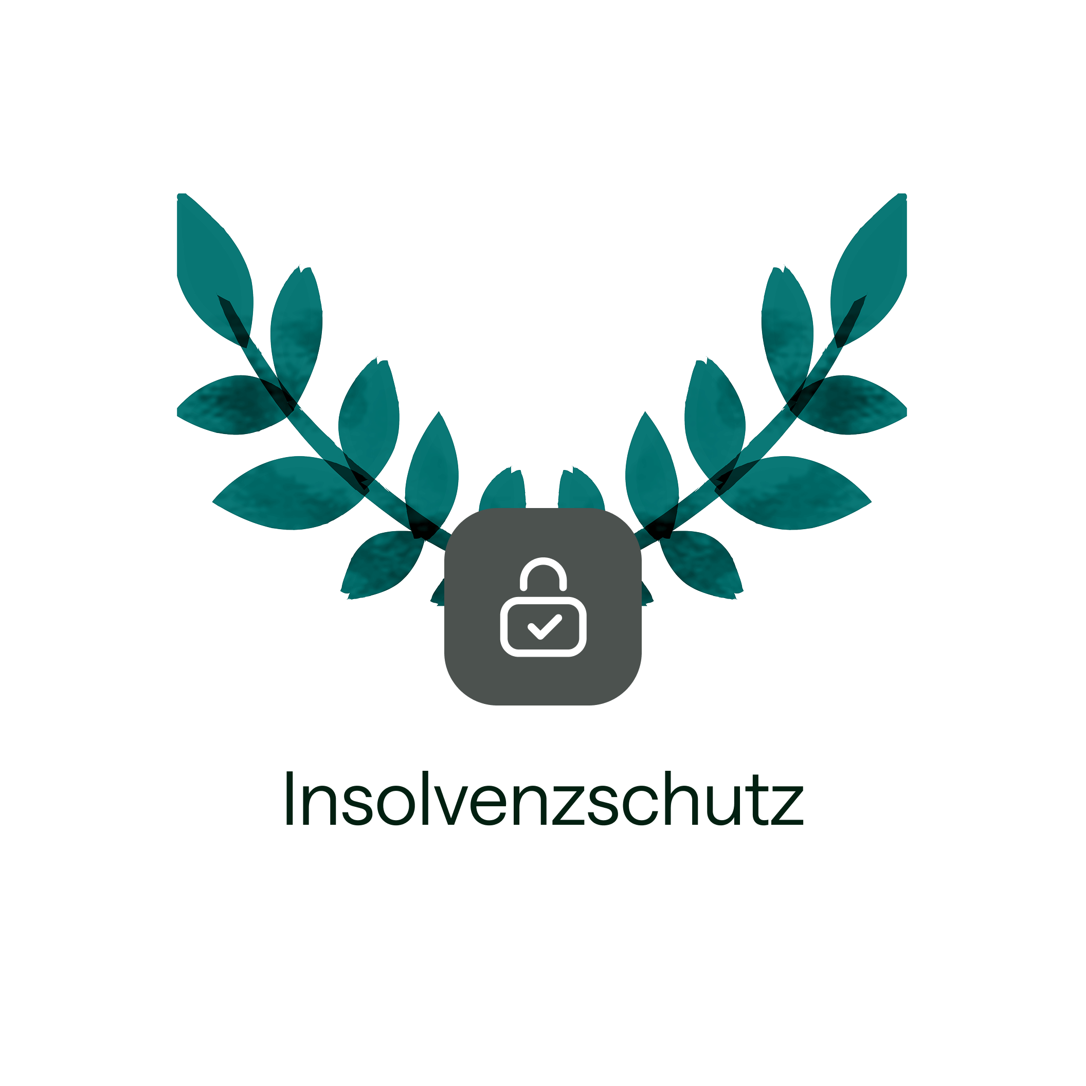 Ein Schlosssymbol-Icon, dekoriert mit einer Lorbeerkranz-Illustration, symbolisiert den Insolvenzschutz.